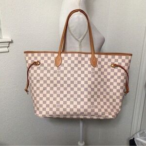 REAL LEATHER Cream Checkered Tote with Tan Trim
